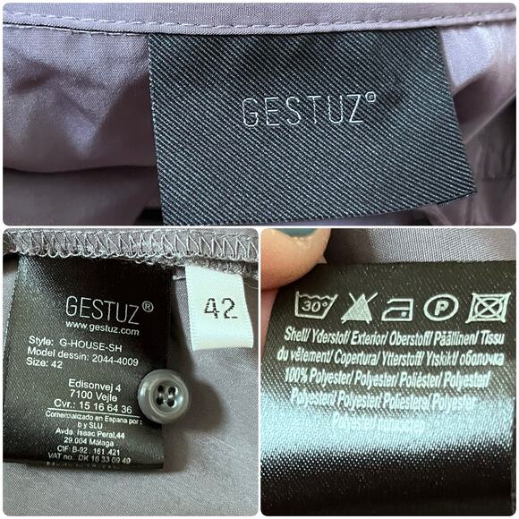 Gestuz Gray Shine Long Sleeve Button Down Tunic Blouse US Size 10 Timeless - Picture 8 of 9